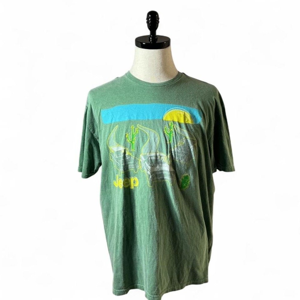 Jeep T-Shirt Graphic Tee Green Desert Sunset‎ Cactus Cars